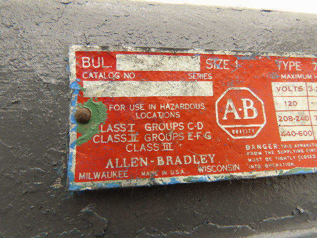 Allen Bradley 71A288 Vintage Size 1 Motor Starter Explosion Proof Enclosure
