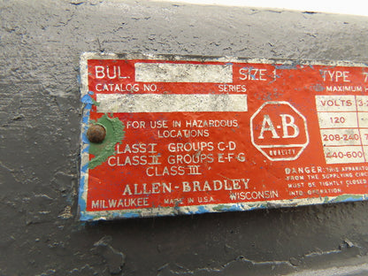 Allen Bradley 71A288 Vintage Size 1 Motor Starter Explosion Proof Enclosure