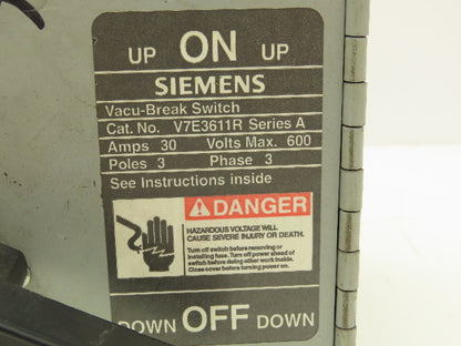 Siemens V7E3611R I-T-E Twin Vacu-Break Fusible Switch 30A 600VAC 3 Pole