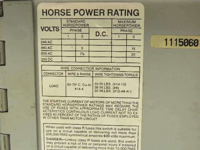 Siemens V7E3611R I-T-E Twin Vacu-Break Fusible Switch 30A 600VAC 3 Pole