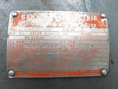 General Electric 5K4284Y2Y152 AC Motor 3PH 220/440V 15HP 1760RPM 284UD Frame
