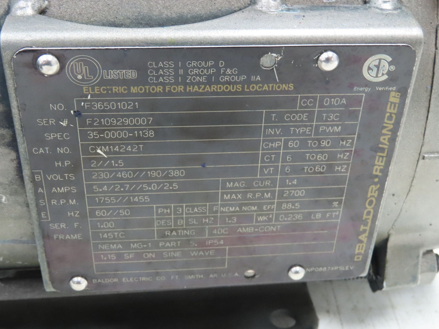 Baldor CXM14242T AC Motor Explosion Proof 2Hp 1755 RPM 230/460V 3PH 145TC