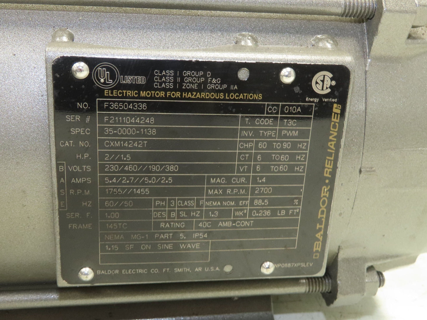 Baldor CXM14242T AC Motor Explosion Proof 2Hp 1755 RPM 230/460V 3PH 145TC