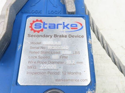 Starke S2KLAS Overspeed Secondary Brake Device 2204lb 100FPM Scaffold Protection