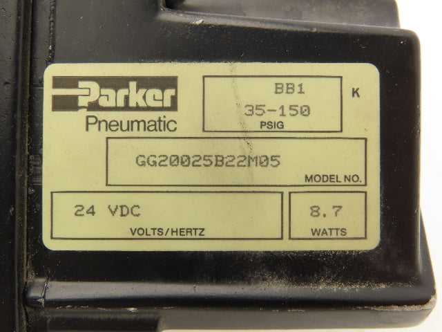 Parker GG20025B22M05 Pneumatic Solenoid Control Valve 24VDC 1/4" NPT
