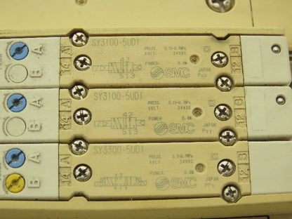 SMC SY3100/SY3300 3-Station Pneumatic Manifold 5/2, 5/3 Solenoid Valves 24VDC