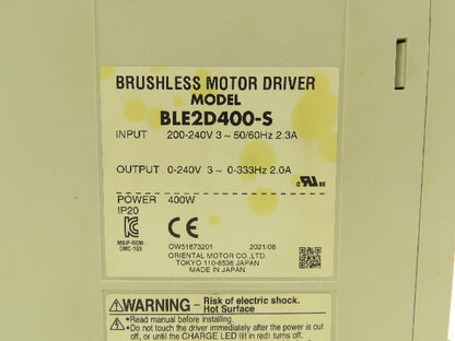 Oriental Motor BLE2D400-S Brushless Motor Driver 240V 3PH In 0-240V 0-333Hz Out