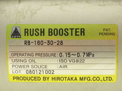 Hirotaka RB-160-30-28 Pneumatic Rush Booster Hydraulic Cylinder Booster 100 PSI