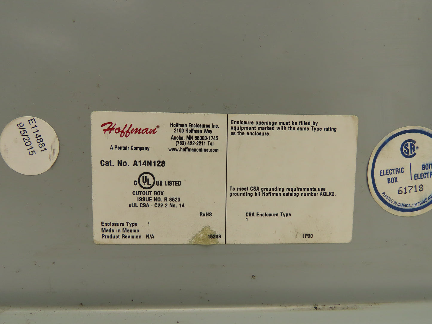 Hoffman A14N128 Electrical Enclosure 16x8x8"