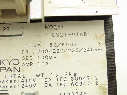 Toyozumi ES21-01KB1 Step Down Transformer 1Kva 200/230/240V to 100V 10A 50/60Hz