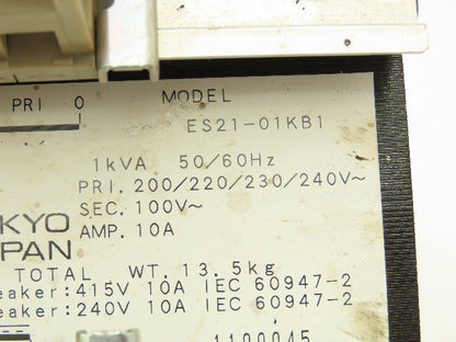 Toyozumi ES21-01KB1 Step Down Transformer 1Kva 200/230/240V to 100V 10A 50/60Hz