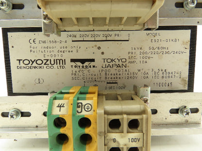 Toyozumi ES21-01KB1 Step Down Transformer 1Kva 200/230/240V to 100V 10A 50/60Hz