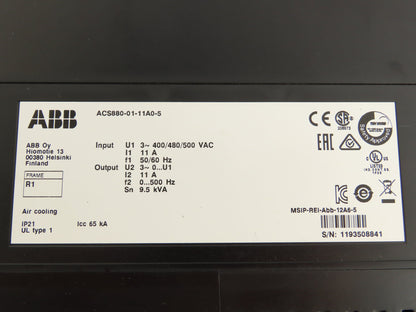ABB ACS880-01-11A0-5 Variable Speed Inverter Drive VFD 7.5Hp 380/480VAC 3PH