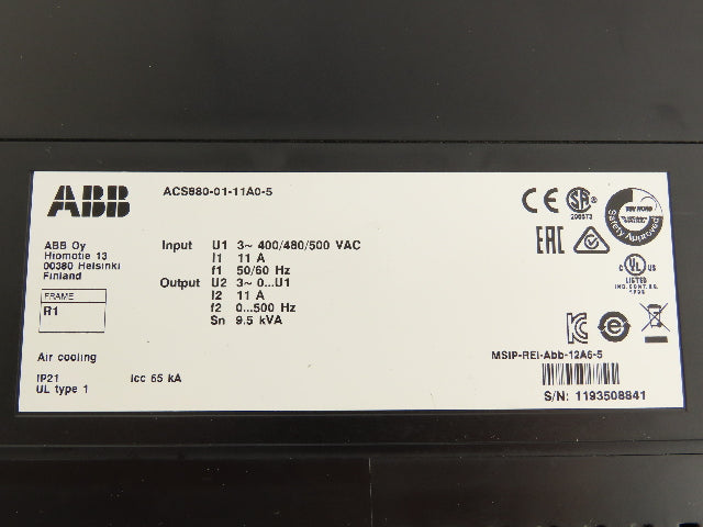 ABB ACS880-01-11A0-5 Variable Speed Inverter Drive VFD 7.5Hp 380/480VAC 3PH