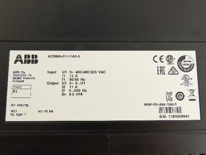 ABB ACS880-01-11A0-5 Variable Speed Inverter Drive VFD 7.5Hp 380/480VAC 3PH