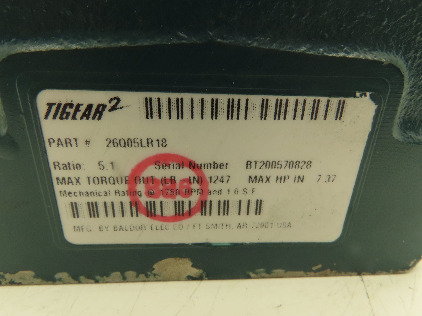 Dodge Tigear 2 26Q05LR18 Worm Gearbox 5:1 Reducer 350 RPM 7.3Hp 180TC Dual Shaft