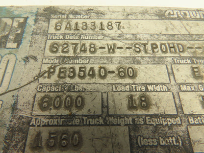 Crown PE 3000 Series PE3540-60 Pallet Jack Hydraulic Cylinder 6"Stroke 2.5"Bore