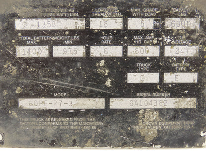 Crown John Barnes Pallet Jack Hydraulic Power Unit Pump Motor 24VDC