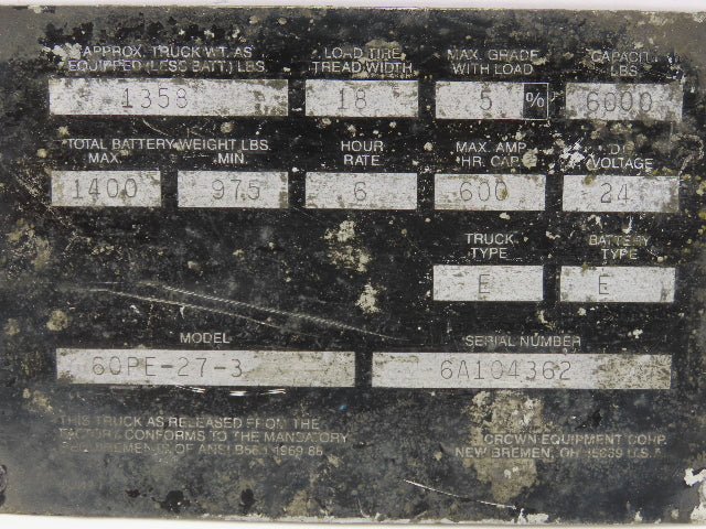 Crown 60PE-27-3 Pallet Jack Electronics Hour Meter Battery Controller Fuse