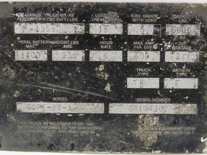 Crown 60PE-27-3 Pallet Jack Electronics Hour Meter Battery Controller Fuse