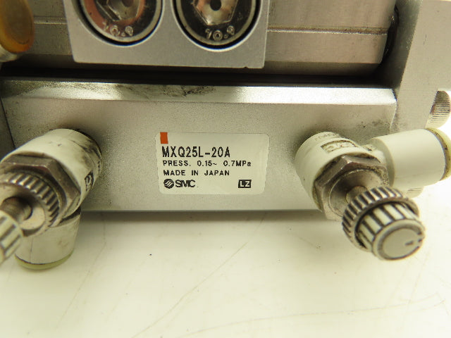 SMC MXQ25L-20A Pneumatic Air Slide Table Cylinder w/Stops 25mm Bore 20mm Stroke