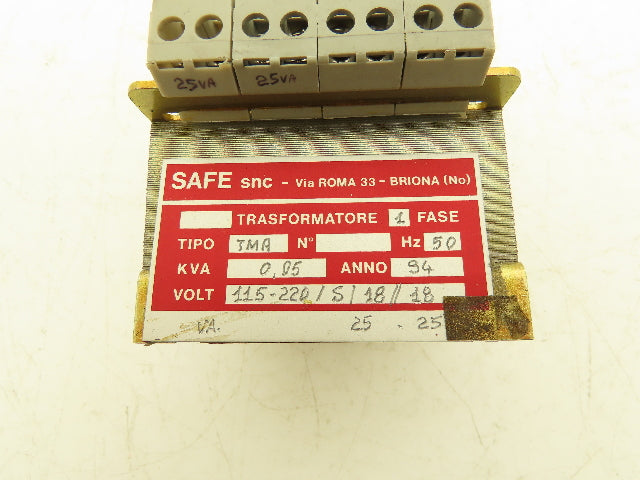 SAFE snc Transformer 1PH 115/220V Primary 18/18V Secondary 25 VA