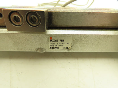SMC MXQ12-75B Pneumatic Air Slide Table Cylinder w/Shocks 12mm Bore 75mm Stroke