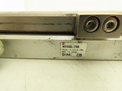 SMC MXQ12L-75B Pneumatic Air Slide Table Cylinder w/Shocks 12mm Bore 75mm Stroke