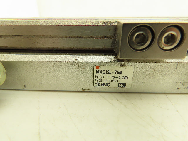 SMC MXQ12L-75B Pneumatic Air Slide Table Cylinder w/Shocks 12mm Bore 75mm Stroke