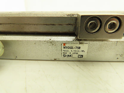SMC MXQ12L-75B Pneumatic Air Slide Table Cylinder w/Shocks 12mm Bore 75mm Stroke