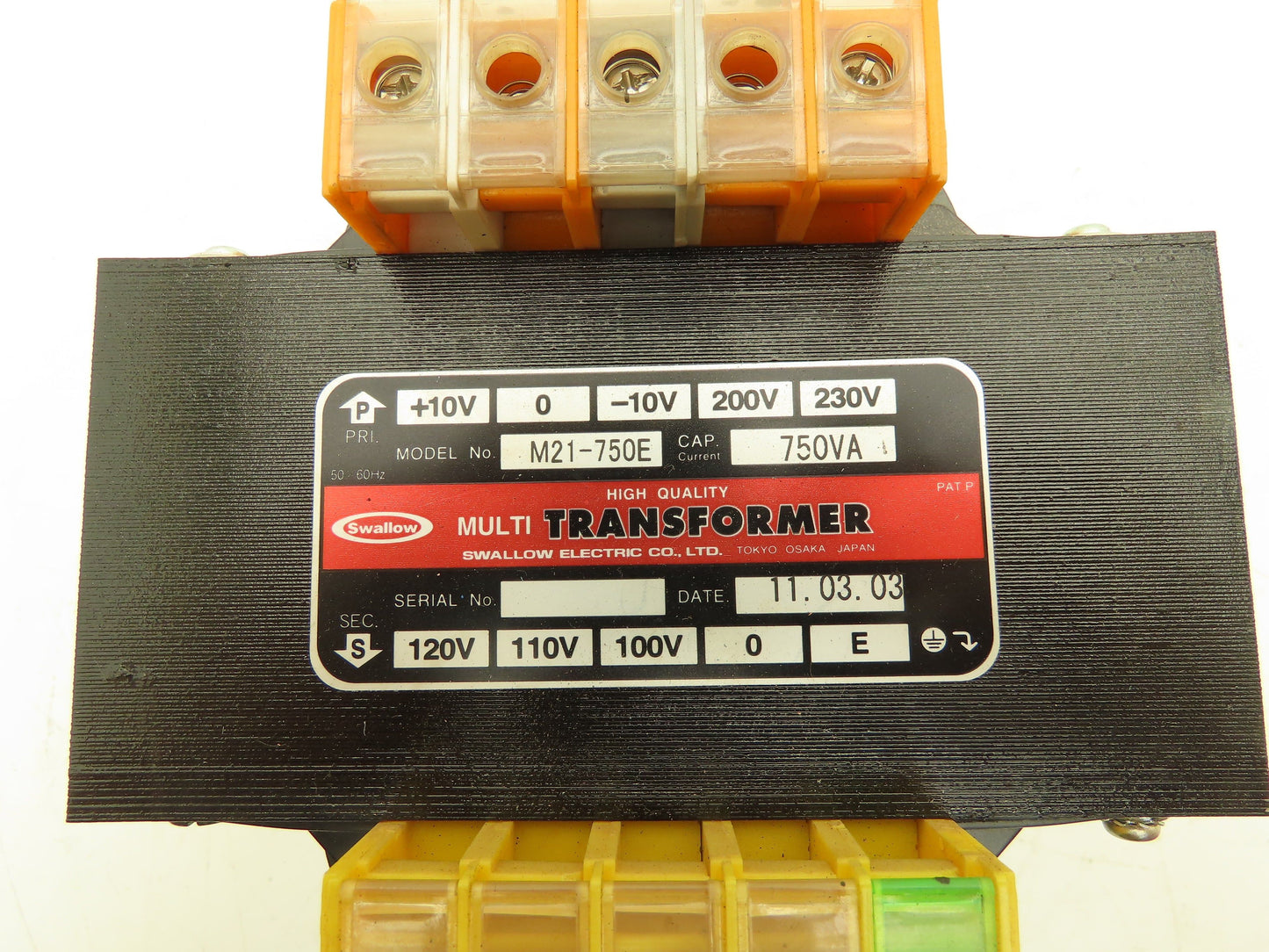 Swallow M21-750E Transformer 190-240V Pri 100-120V Sec 750VA
