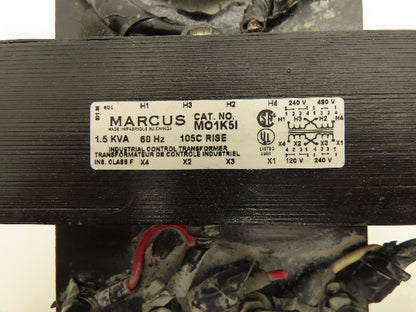 Marcus MO1K5I Transformer 480/240V Pri 240/120V Sec 1.5 kVA Ins. Cl. F