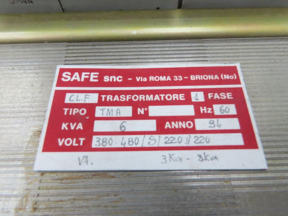 SAFE snc Line Reactor 1-Phase 480/380V Primary 220V Secondary 3kVA