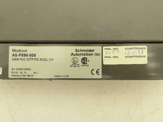 AEG Modicon AS-P890-000 Remote I/O Processor S908 RIO INTF/PS SNGL PV:00 RL:75