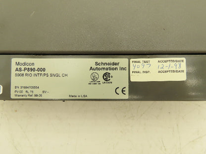 AEG Modicon AS-P890-000 Remote I/O Processor S908 RIO INTF/PS SNGL PV:00 RL:75