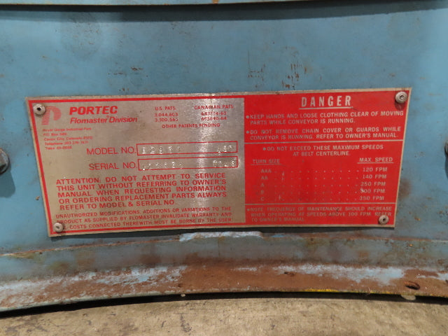 Portec Flomaster 30"W x 180° Curve Belt Conveyor 1Hp 230/460V 3PH 80 FPM