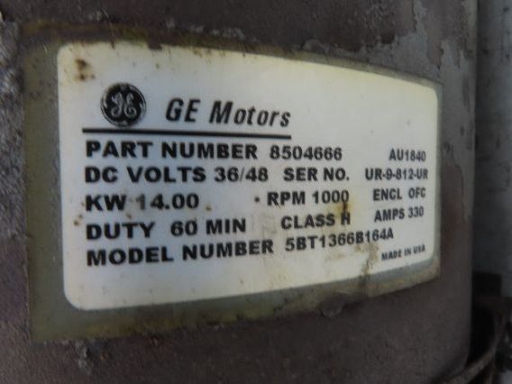 General Electric 5BT1366B164A Traction Motor 48/36VDC Hyster E60XM2-33 Forklift