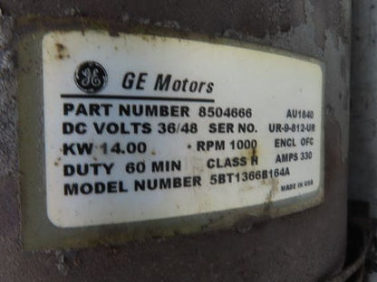 General Electric 5BT1366B164A Traction Motor 48/36VDC Hyster E60XM2-33 Forklift