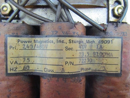 Power Magnetics 72230 3ph Transformer Pri 240/480V Sec 40V @ 1A
