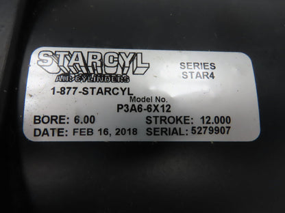 Starcyl P3A6-6X12 Star 4 Pneumatic Air Cylinder 6" Bore 12" Stroke 4" Rod Dia