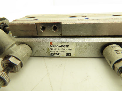 SMC MXQ8-40BTF Pneumatic Air Slide Table Cylinder w/Shock 8mm Bore 40mm Stroke