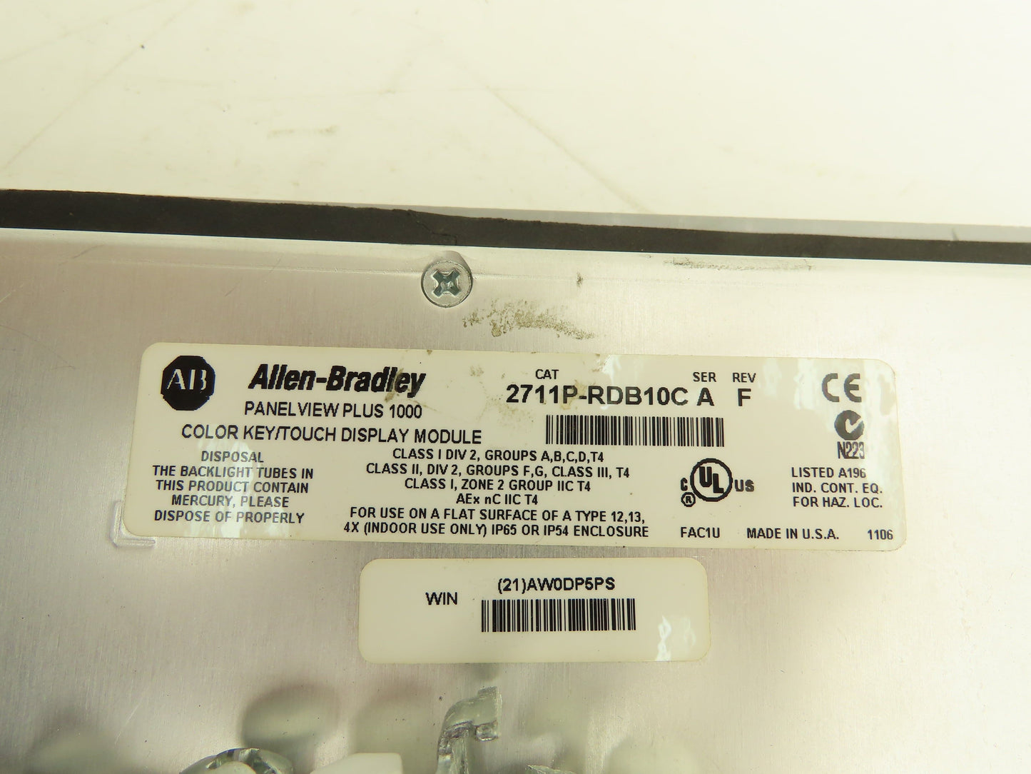 Allen Bradley PanelView Plus 1000 2711P-B10C4D1 Assembled Terminal