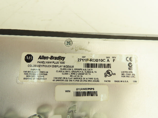 Allen Bradley PanelView Plus 1000 2711P-B10C4D1 Assembled Terminal