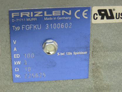 Frizlen FGFKU 3100602 Power Brake Resistor Covered Cooling Fan 3kW 10 Ohms