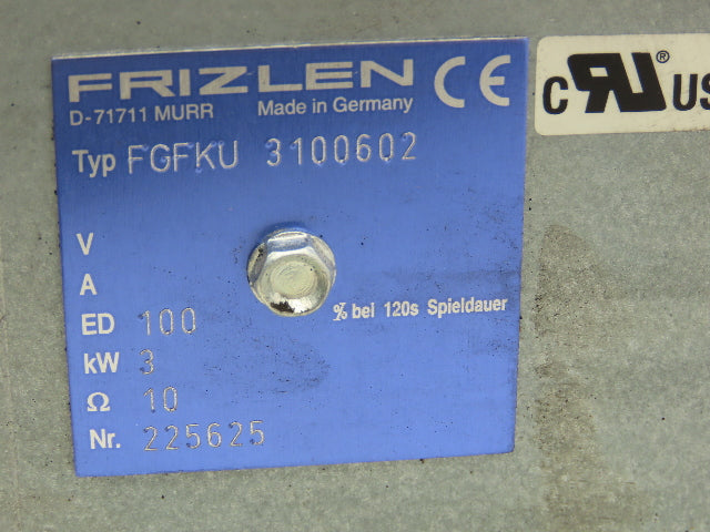 Frizlen FGFKU 3100602 Power Brake Resistor Covered Cooling Fan 3kW 10 Ohms
