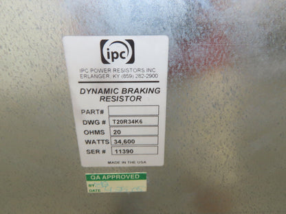 IPC T20R34K6 Power Brake Resistor Covered 34.6kW 20 Ohms