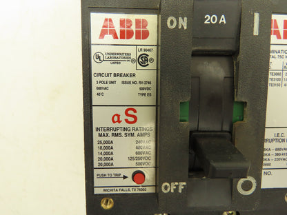 ABB Type ES Circuit Breaker 20A 3PH 600VAC Metal Long Reach Handle
