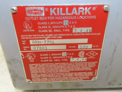 Killark GRH-775L Explosion Proof Enclosure With Lens Cover 4" Max Conduit Size