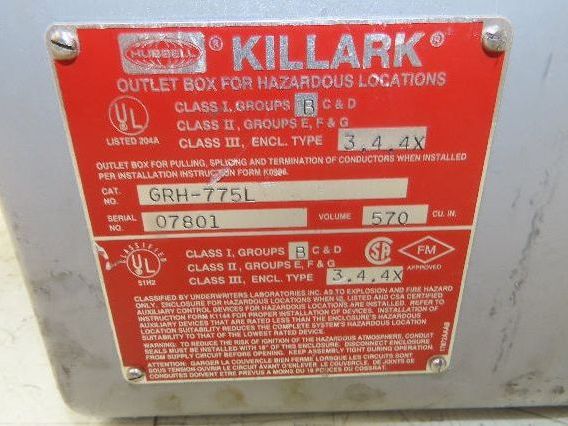 Killark GRH-775L Explosion Proof Enclosure With Lens Cover 4" Max Conduit Size