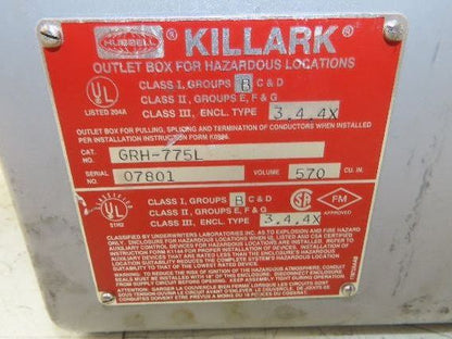 Killark GRH-775L Explosion Proof Enclosure With Lens Cover 4" Max Conduit Size